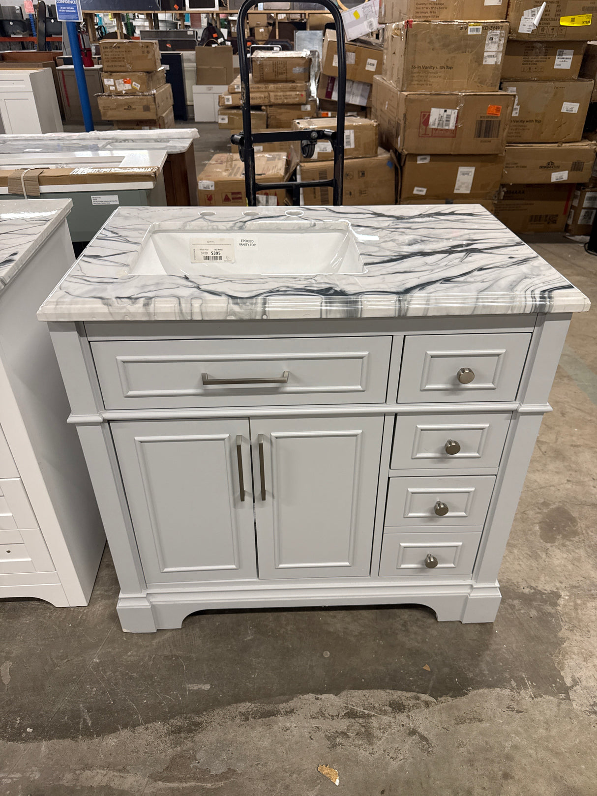 Melpark 36 in. W x 22.1 in. D x 34.5 in. H Freestanding Bath Vanity in Dove Gray with Epoxied White Cultured Marble Top