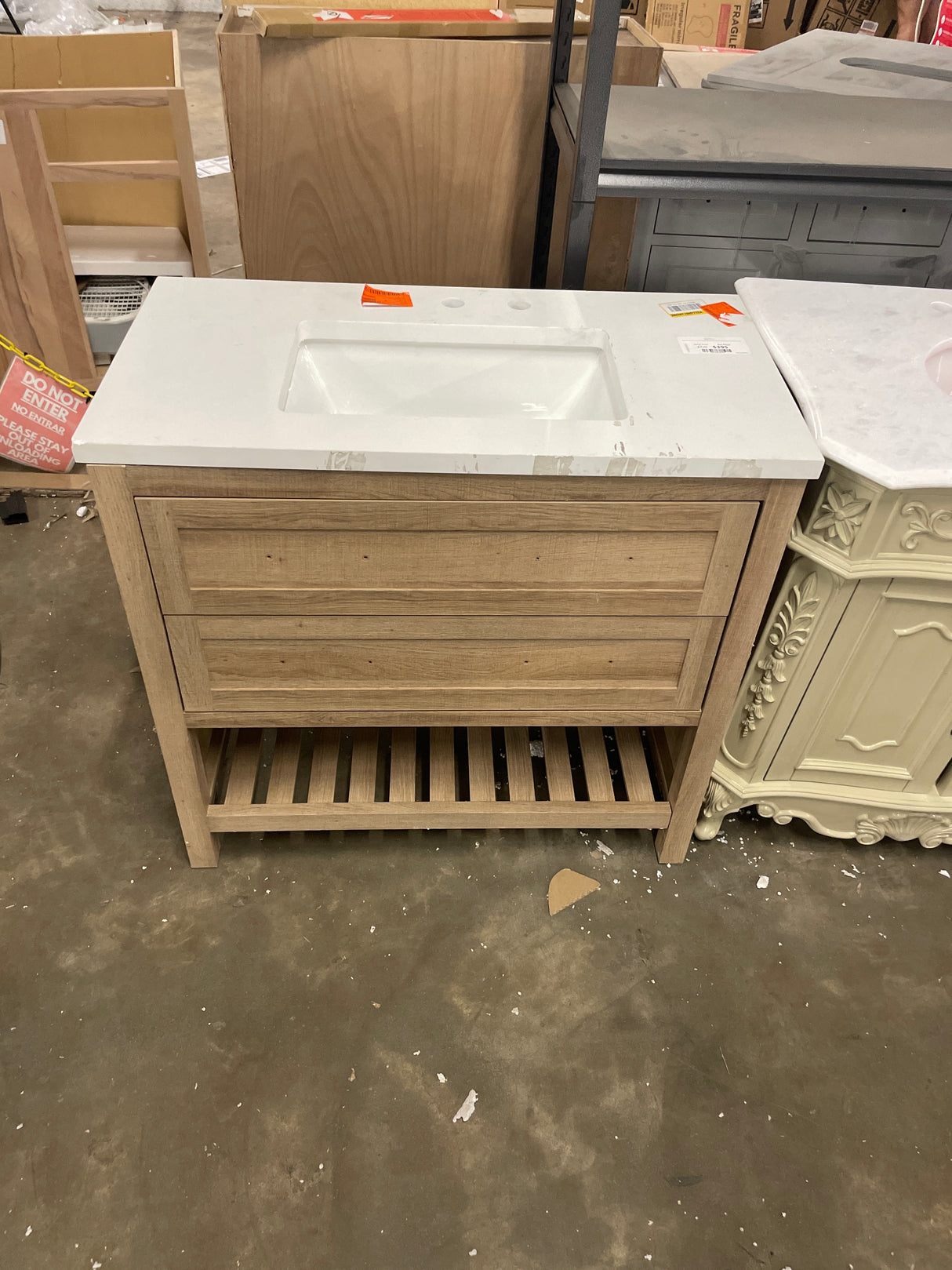 Autumn 36 in. W x 19 in. D x 34.5 in. H Single Sink Bath Vanity in Weathered Tan with White Engineered Stone Top