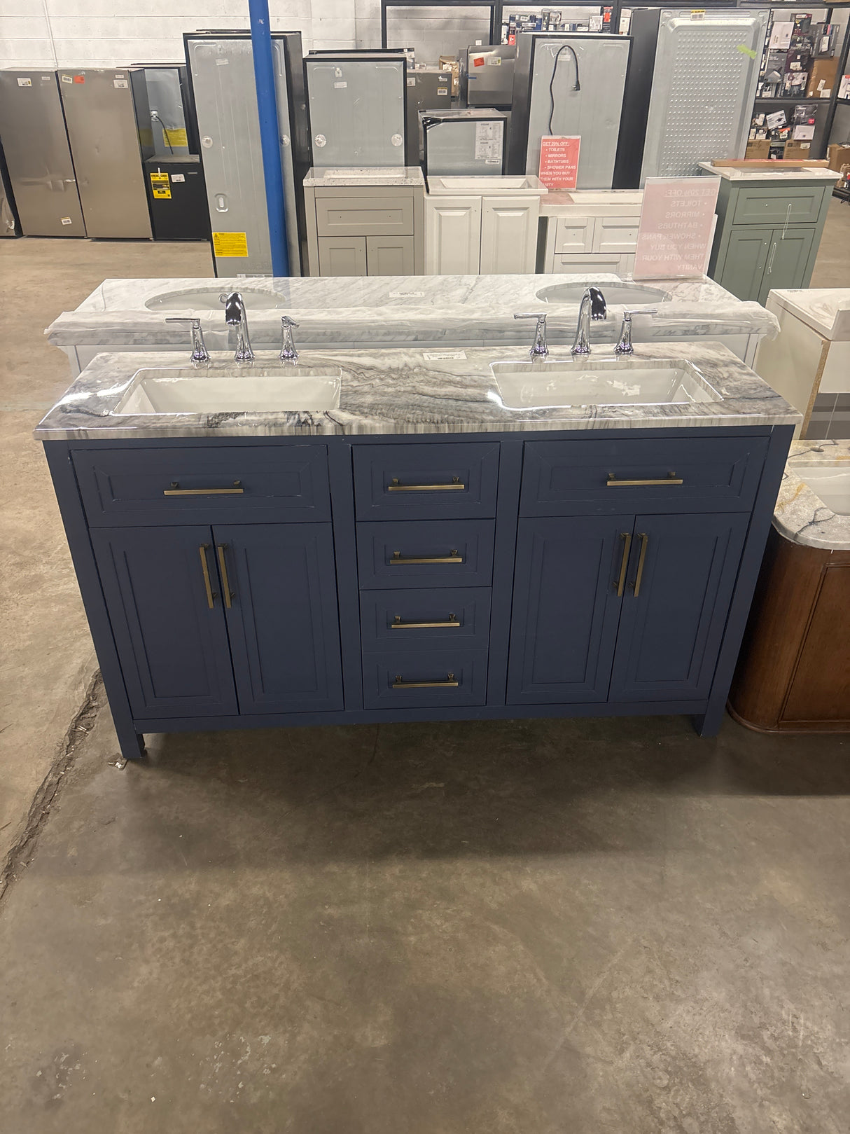 Beaufort 60 in. Double Sink Midnight Blue Bath Vanity with White Engineered Stone Top and faucet (Assembled)