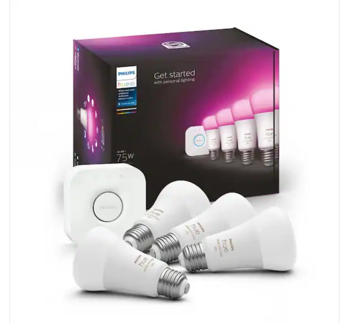 75-Watt Equivalent A19 Smart Wi-Fi LED Color Changing Light Bulb Starter Kit (4 Bulbs and Bridge)