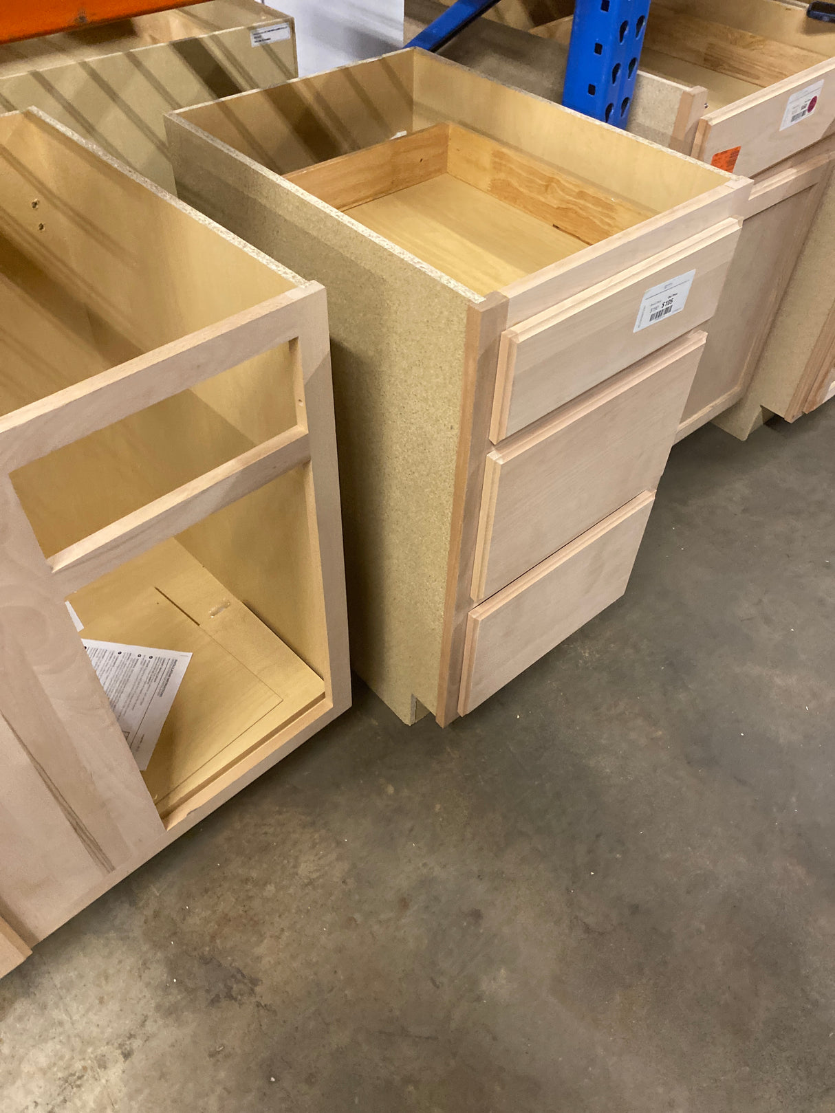 Hampton Unfinished Beech Recessed Panel Stock Assembled Base Kitchen Cabinet with 3 Drawers (18 in. x 34.5 in. x 24 in.)