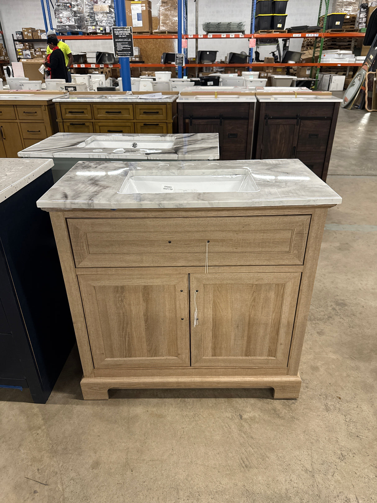 Doveton 36 in. W x 19 in. D x 34.50 in. H Freestanding Vanity in Weathered Tan with Epoxied White Engineered Stone Top