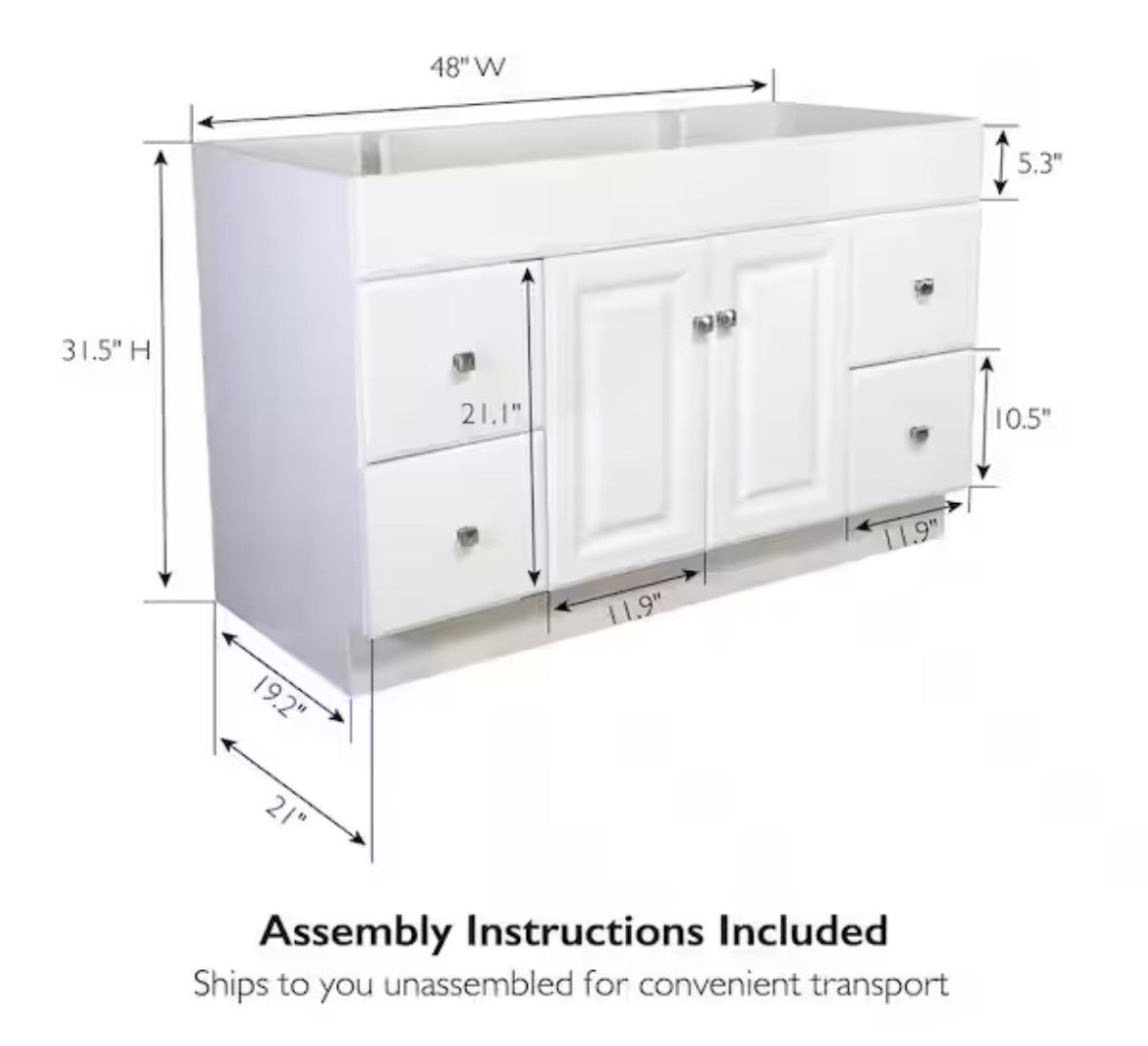 Wyndham 48 in. 2-Door 4-Drawer Bath Vanity Cabinet Only in Semi-Gloss White (Ready to Assemble)
