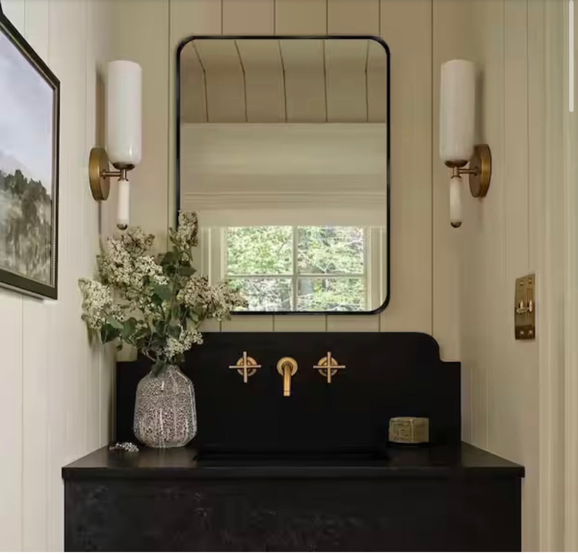 22 in. W x 30 in. H Modern Rectangular Aluminum Alloy Black Rounded Corner Wall Mirror/Decorative Mirror