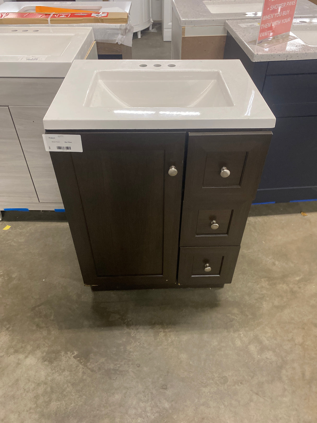 Bannister 25 in. Single Sink White Bath Vanity with Granite-Look Colorpoint White Cultured Marble Top (Assembled)