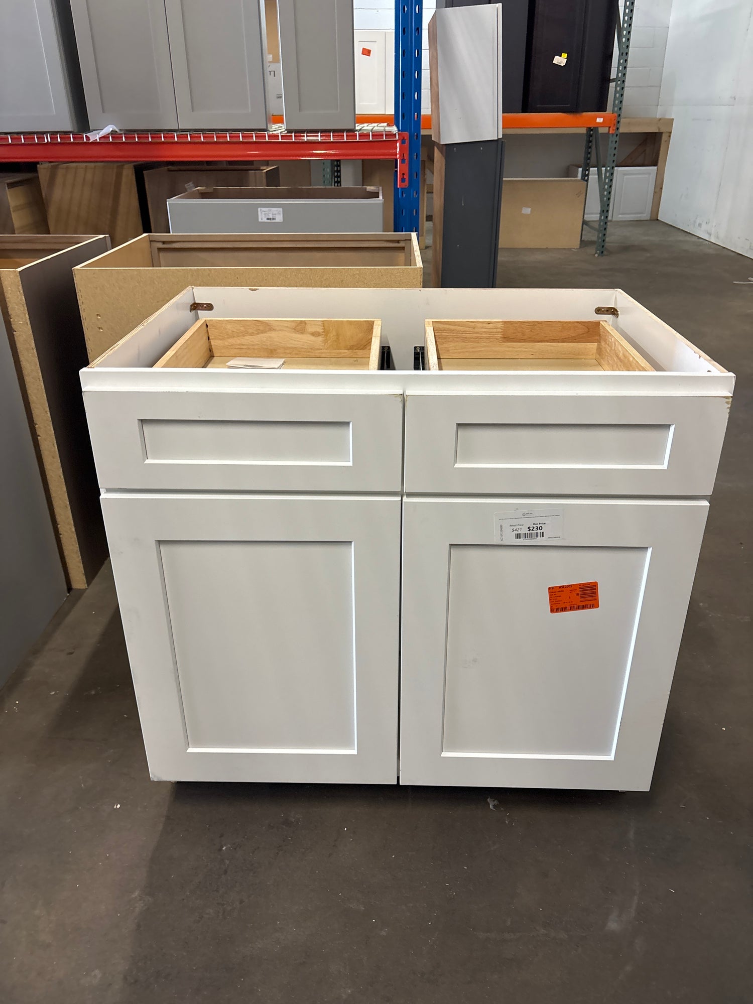 36 in. W x 24 in. D x 34.5 in. H Plywood Ready to Assemble Floor Base Kitchen Cabinet in White Shaker with 2 Drawers