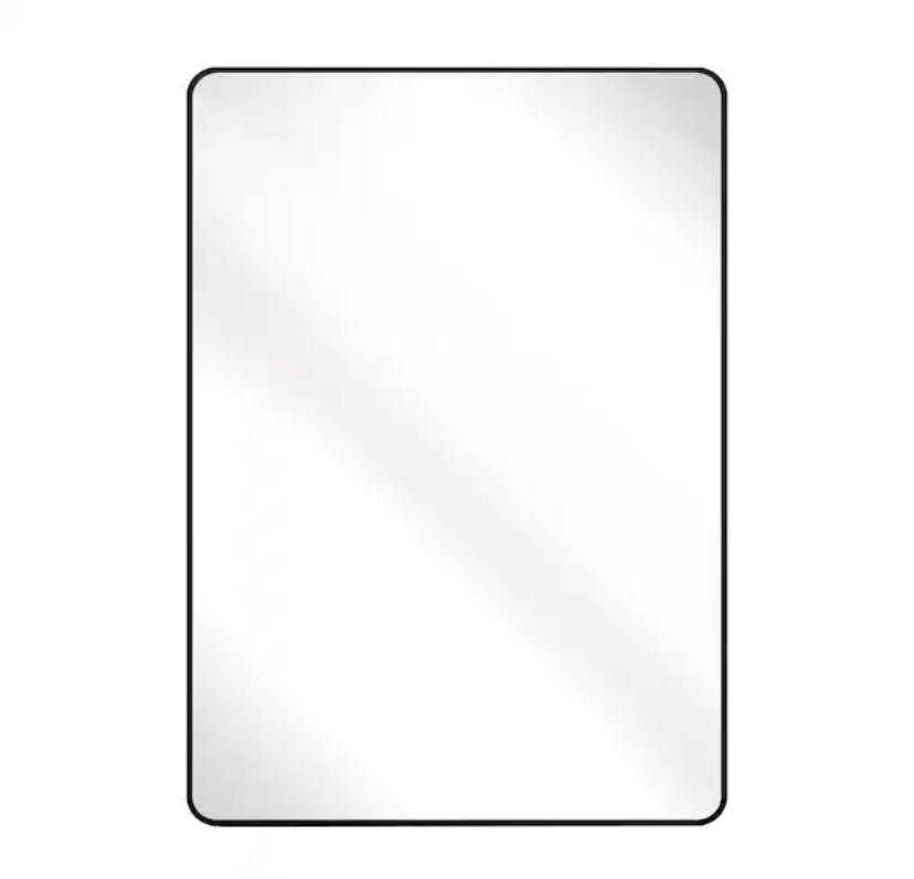 24 in. W x 36 in. H Rectangular Aluminum Alloy Framed Rounded Black Wall Mirror