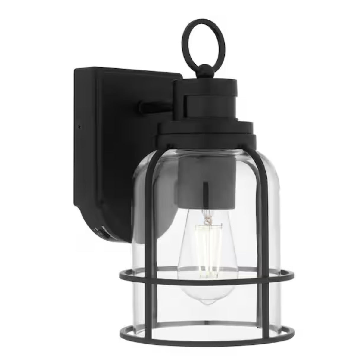 Camberly 12.13 in. Matte Black Motion Sensing Dusk to Dawn Outdoor Hardwired Wall Lantern Sconce with Clear Glass Shade