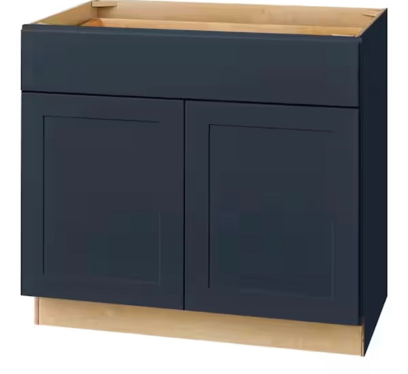 Avondale 36 in. W x 24 in. D x 34.5 in. H Ready to Assemble Plywood Shaker Base Kitchen Cabinet in Ink Blue