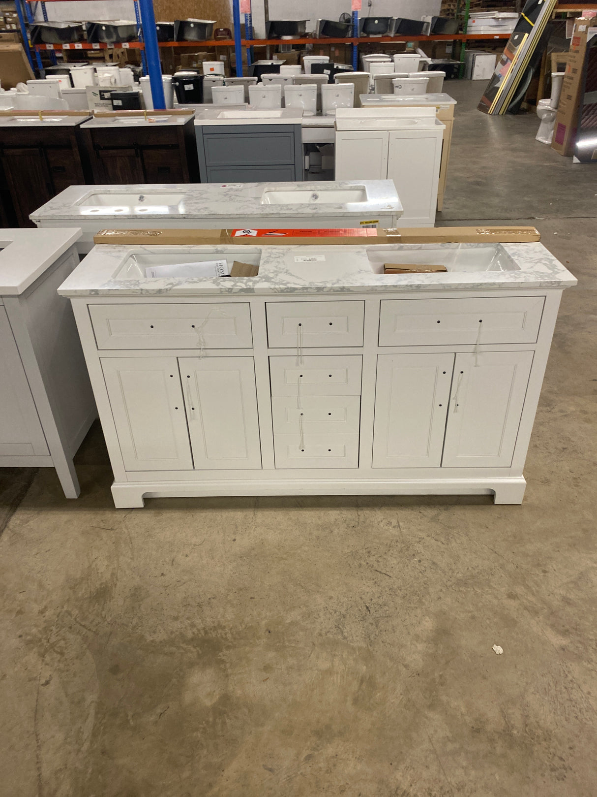 Doveton 60 in. W x 19 in. D x 34.50 in. H Bath Vanity in White with White Cultured Marble Top