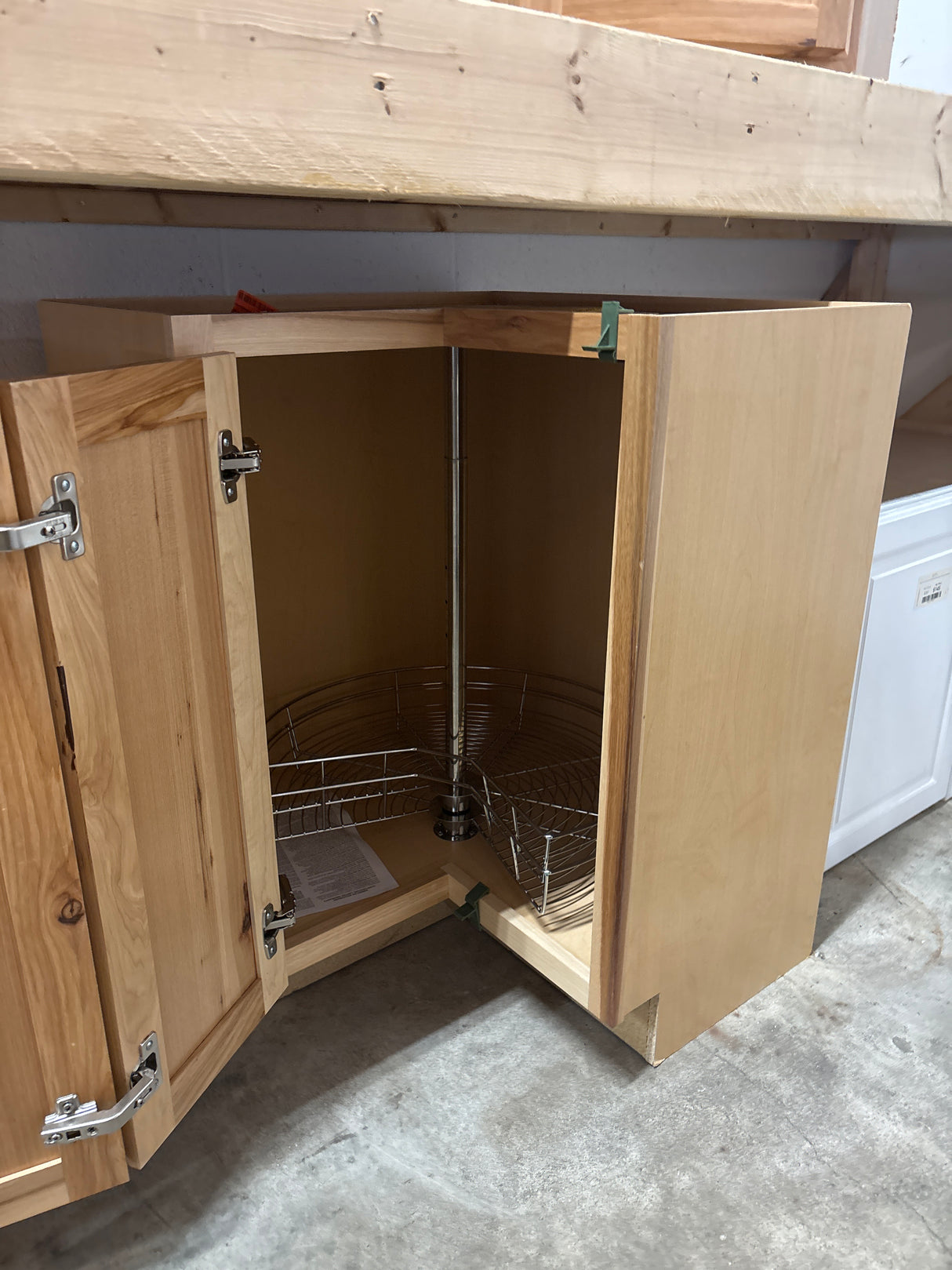 Hampton Natural Hickory Raised Panel Assembled Lazy Susan Corner Base Kitchen Cabinet (28.5 in. x 34.5 in. x 16.5 in.)