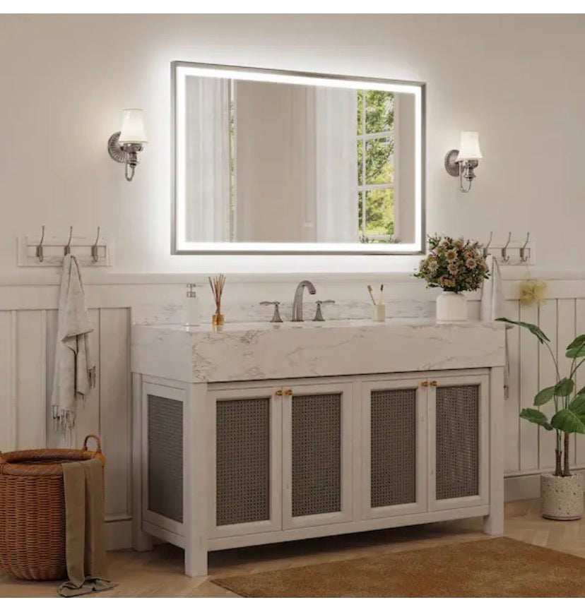 30 in. H x 48 in. W Morden LED Bathroom Vanity Mirror with 0.8 in. Beveled Frame in Brushed Nickel