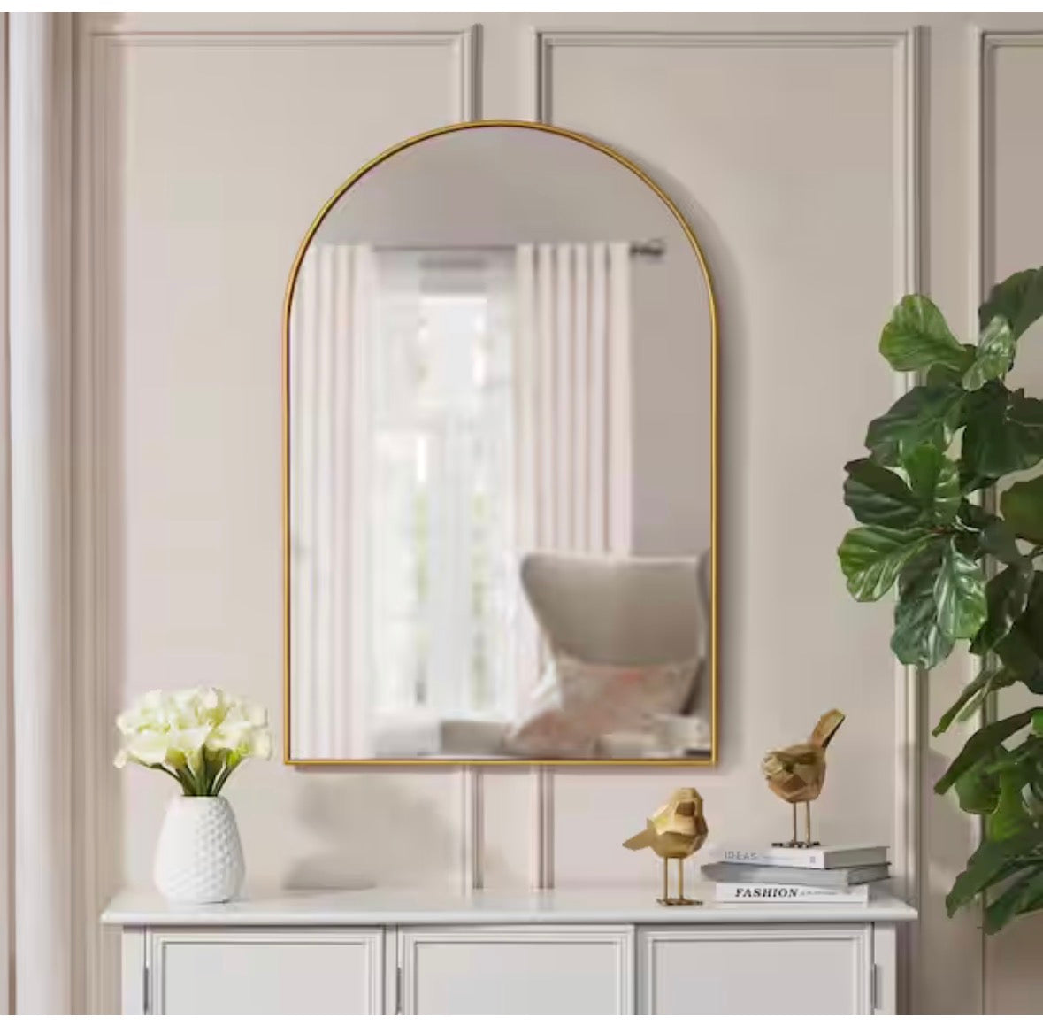 Large Arched Gold Classic Accent Mirror (39 in. H x 26 in. W)