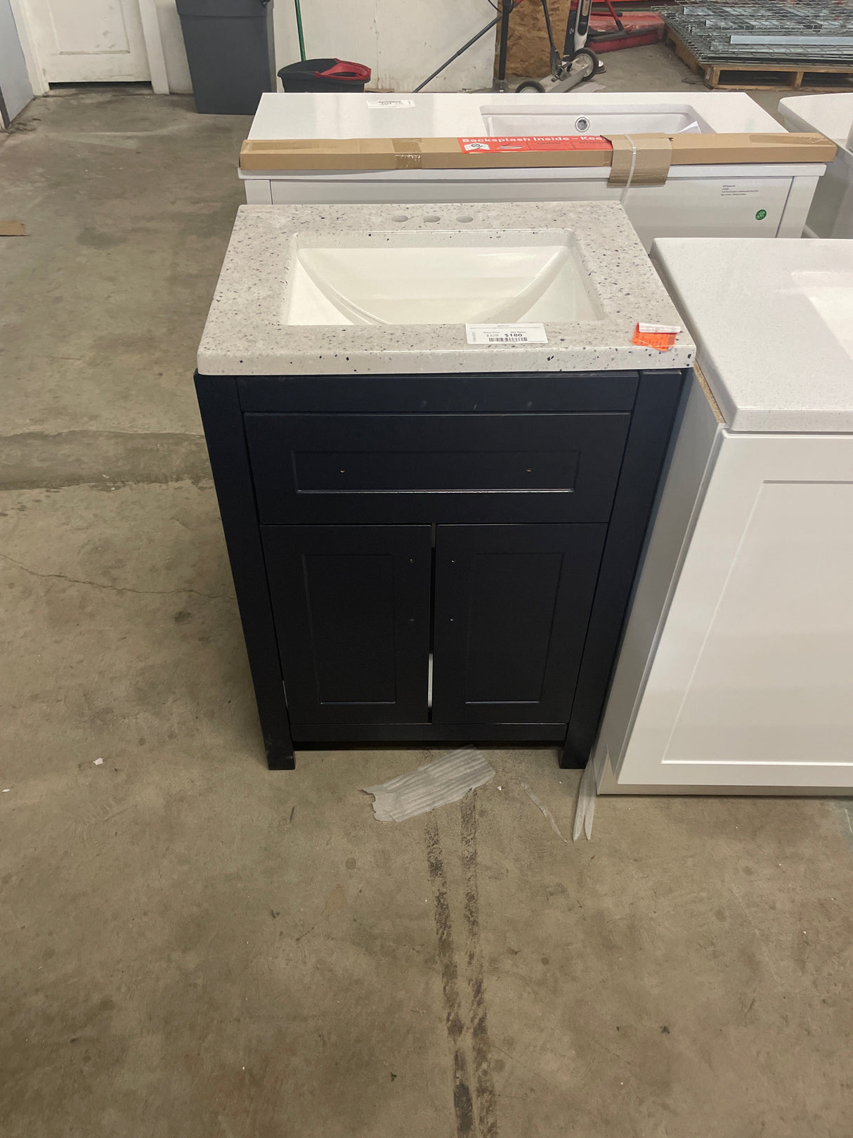 Clady 25 in. W x 19 in. D x 35 in. H Single Sink Bath Vanity in Deep Blue with Silver Ash Cultured Marble Top