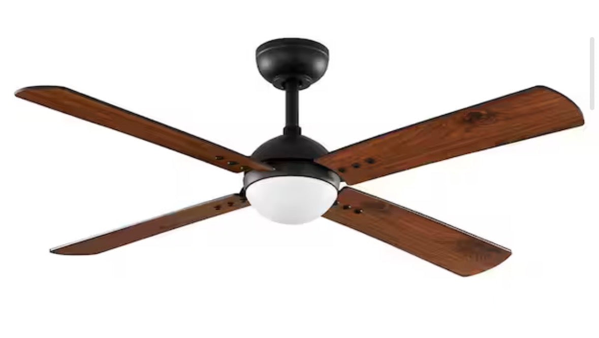 Katia 52 in. Indoor Matte Black Downrod Mount Ceiling Fan with Adjustable White Light LED and Remote Control Included