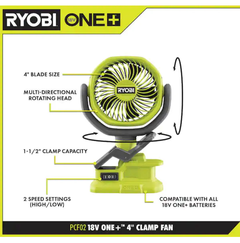 ONE+ 18V Cordless 4 in. Clamp Fan (Tool Only)