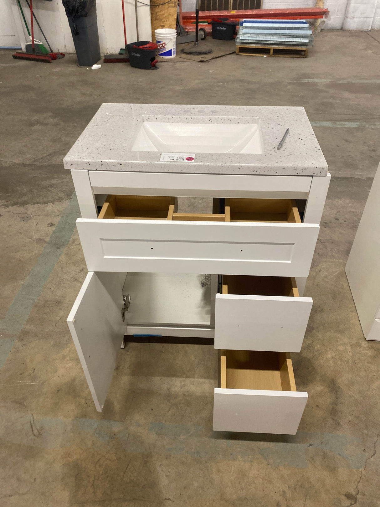 Clady 31 in. W x 19 in. D x 35 in. H Single Sink Freestanding Bath Vanity in White with Silver Ash Cultured Marble Top