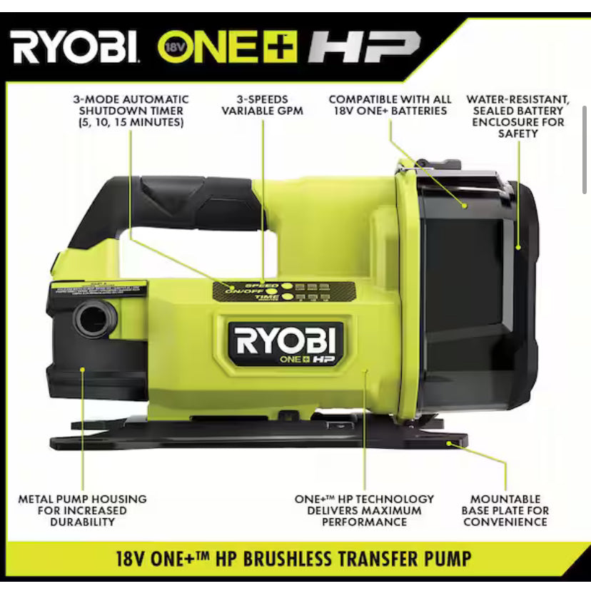 ONE+ HP 18V 1/4 hp Cordless Battery Powered Transfer Pump with 2.0 Ah Battery and Charger