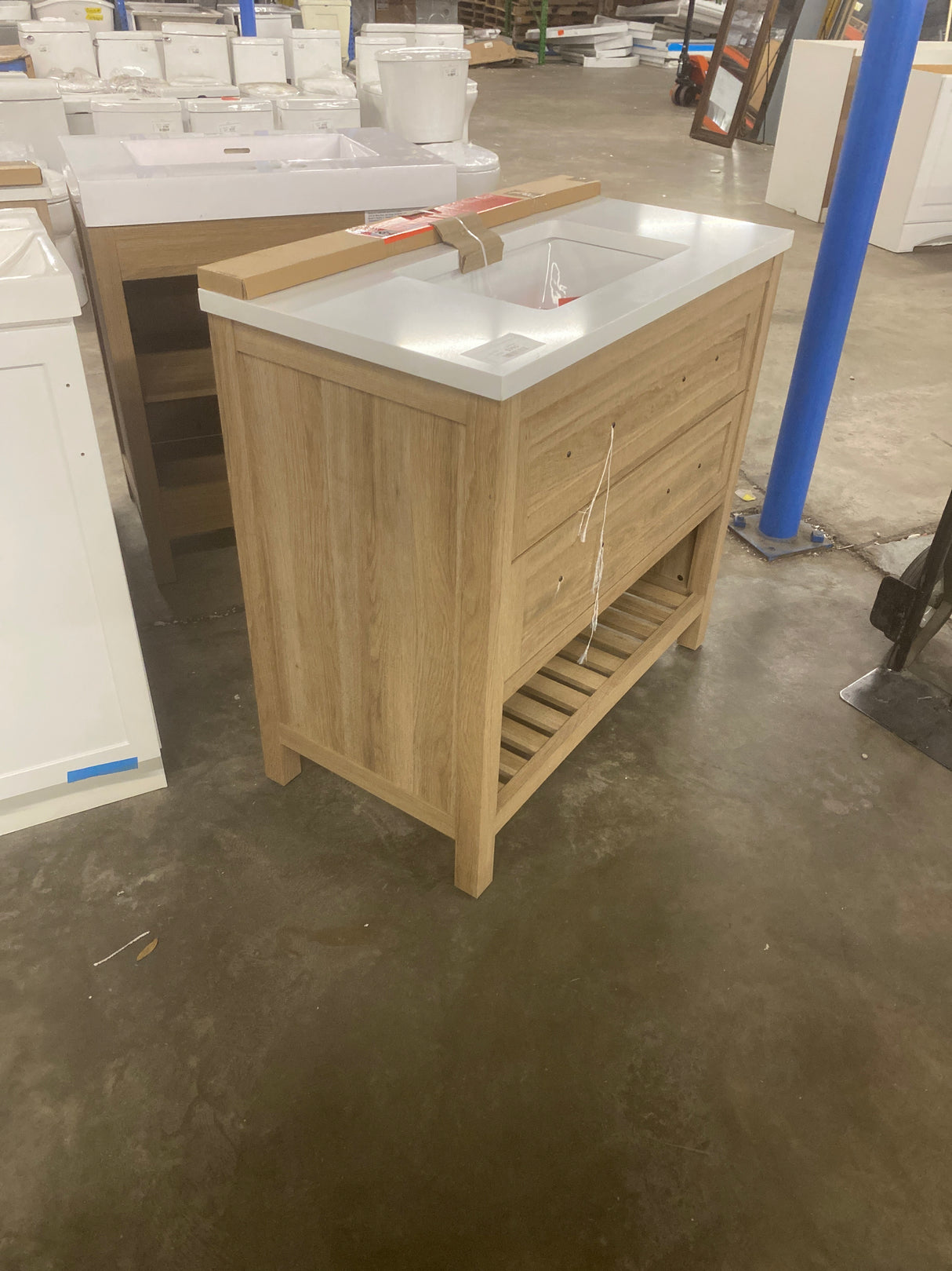 Autumn 36 in. W x 19 in. D x 34.5 in. H Single Sink Bath Vanity in Weathered Tan with White Engineered Stone Top