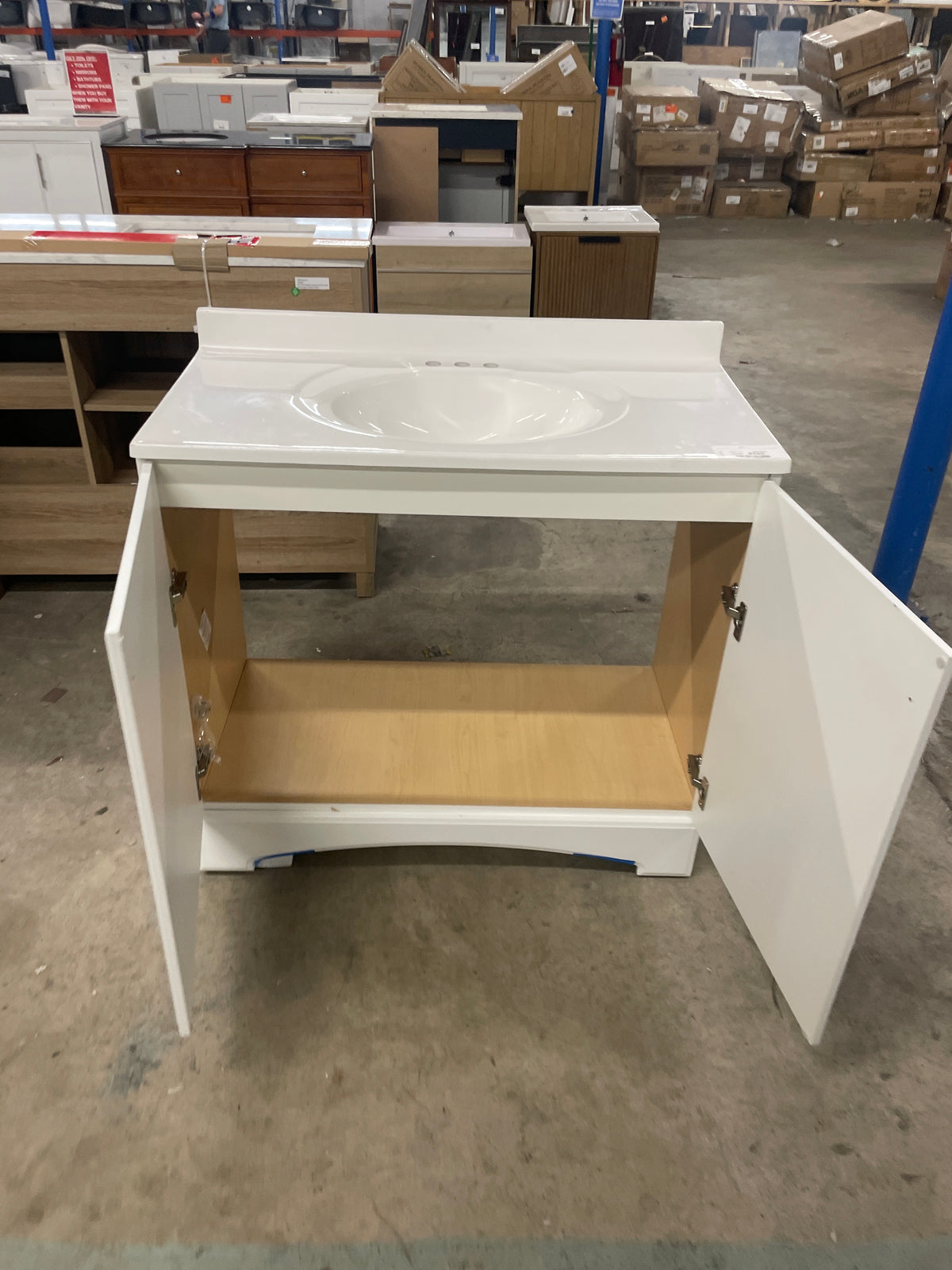 Glacier Bay 37 in. W x 19 in. D x 35 in. H Single Sink Freestanding Bath Vanity in White with White Cultured Marble Top