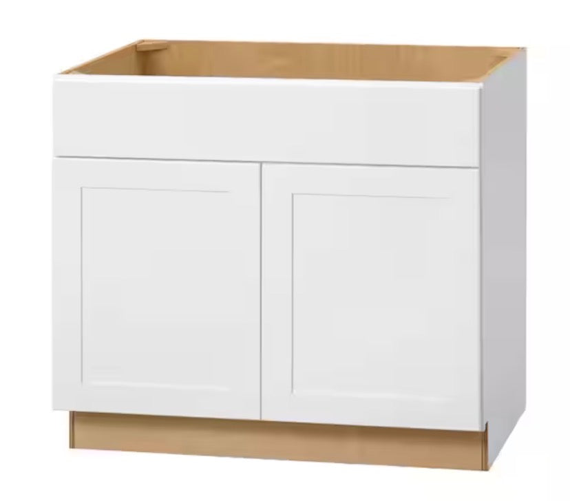 Avondale 36 in. W x 24 in. D x 34.5 in. H Ready to Assemble Plywood Shaker ADA Sink Base Kitchen Cabinet in Alpine White