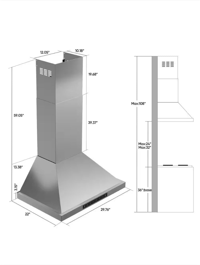 30 in. 600CFM Convertible Wall Mount Range Hood in Stainless Steel with in Low Noise with Dual Motor and Gesture Control