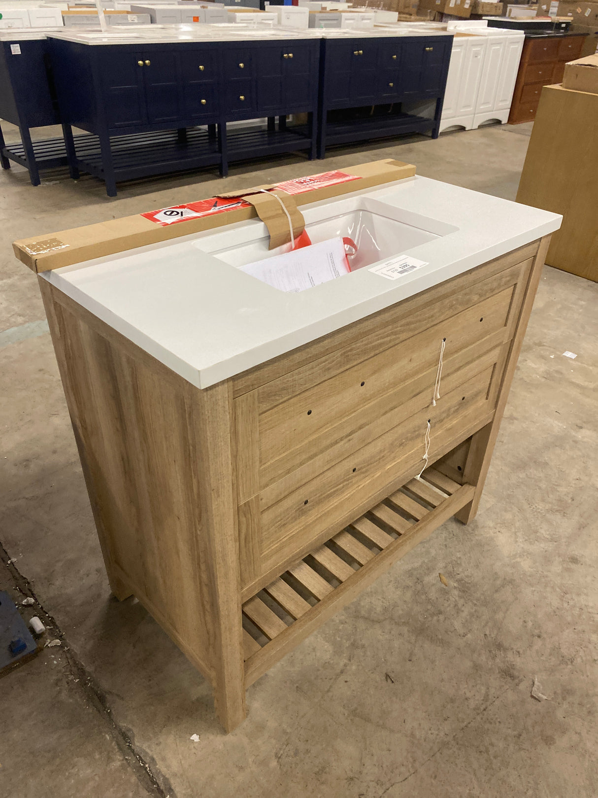 Autumn 36 in. W x 19 in. D x 34.5 in. H Single Sink Bath Vanity in Weathered Tan with White Engineered Stone Top