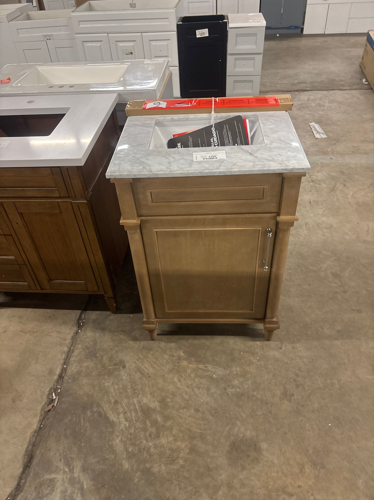 Aberdeen 24 in. W x 20 in. D x 34.5 in. H Bath Vanity in Antique Oak with White Carrara Marble Vanity Top