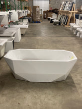 Load image into Gallery viewer, 63 in. Acrylic Flatbottom Freestanding Bathtub in Glossy White with Brushed Nickel Drain
