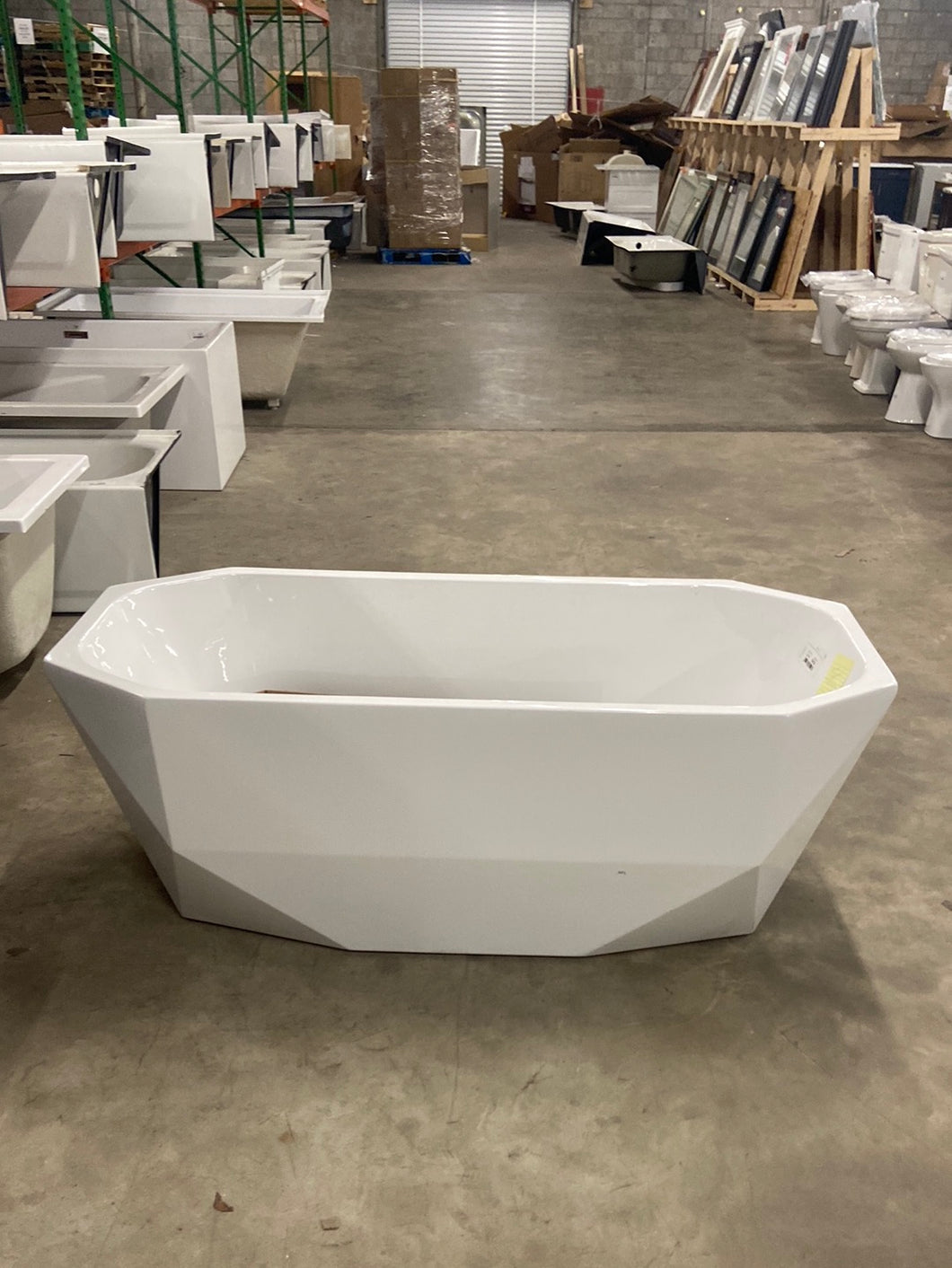 63 in. Acrylic Flatbottom Freestanding Bathtub in Glossy White with Brushed Nickel Drain