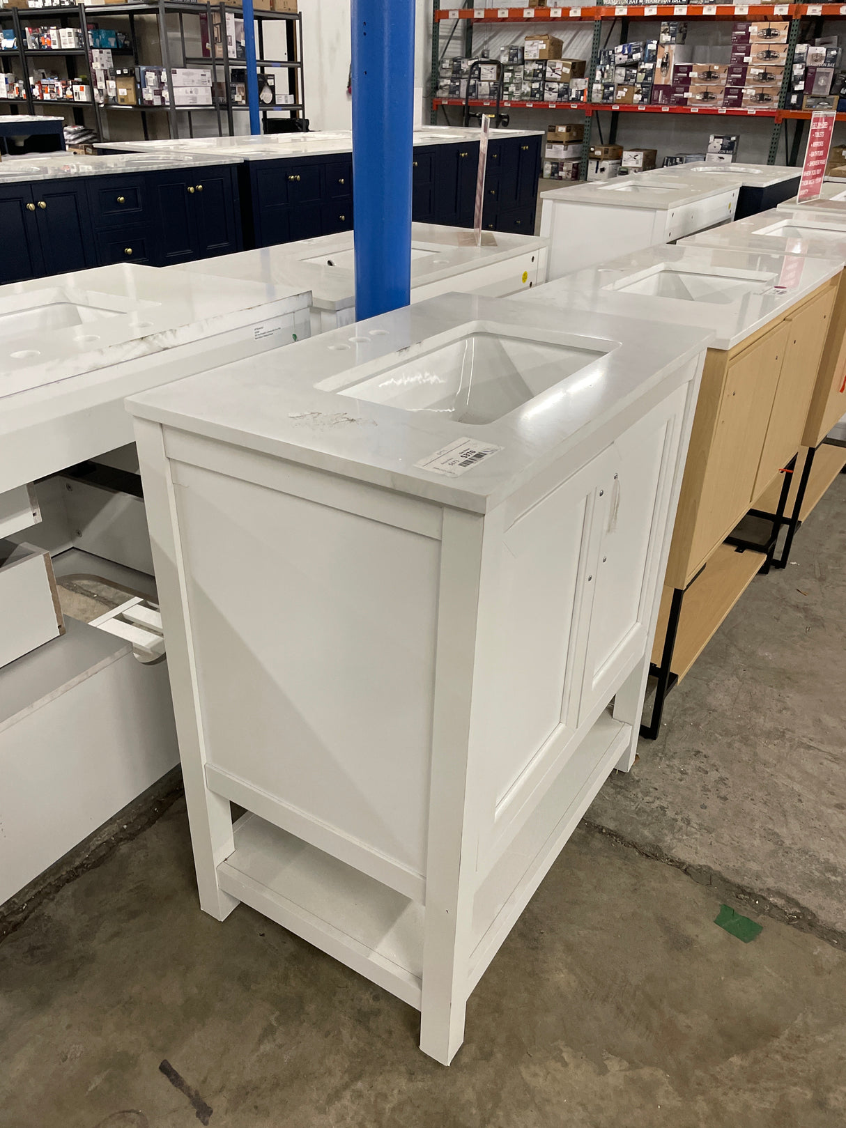 Vivien 30 in. Single Sink Freestanding White Bath Vanity with White Stone Top Assemble with Open Storage