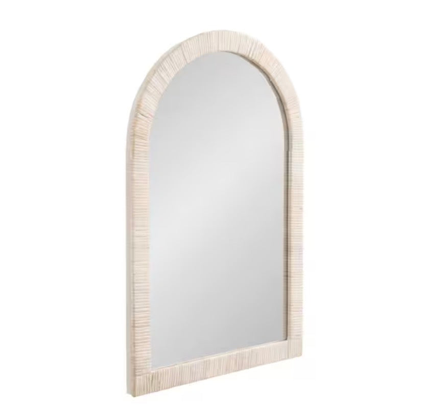 Rahfy White 20 in. W x 30 in. H Arch Natural Material Framed Mirror