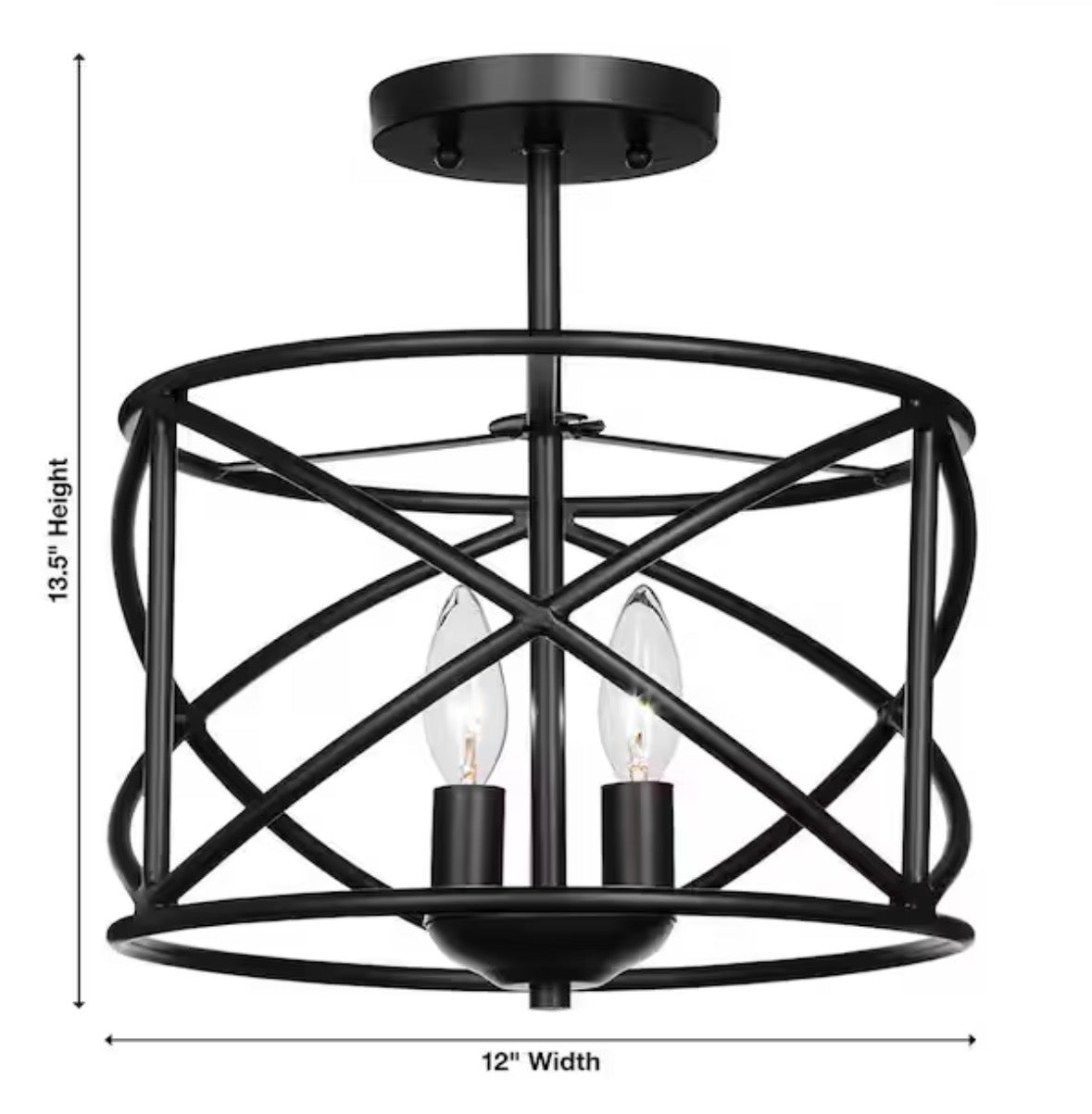 Hastings 13.5 in. 2-Light Oil Rubbed Bronze Modern Entryway Semi-Flush Mount with Open Cage Design