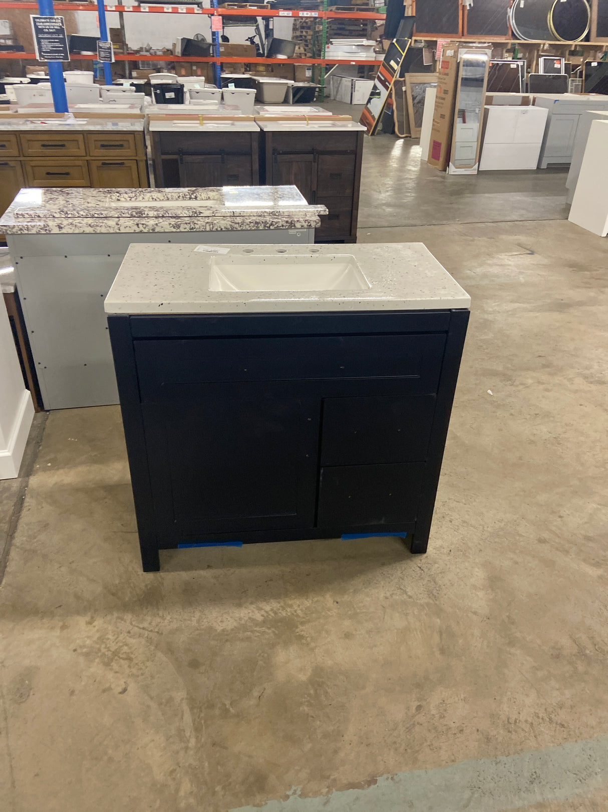 Clady 36.5 in. W x 18.75 in. D Bath Vanity in Deep Blue with Cultured Marble Vanity Top in Silver Ash with White Sink