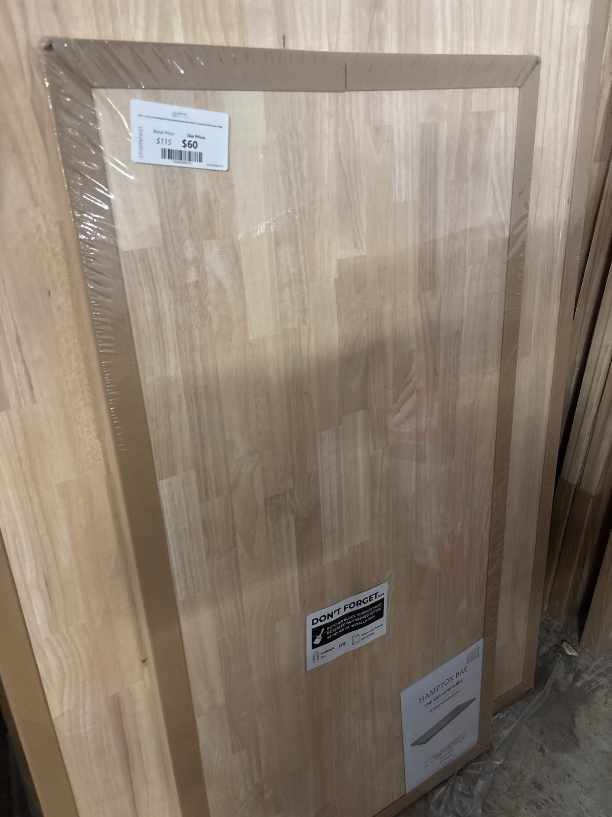 4 ft. L x 25 in. D Unfinished Hevea Solid Wood Butcher Block Countertop With Square Edge
