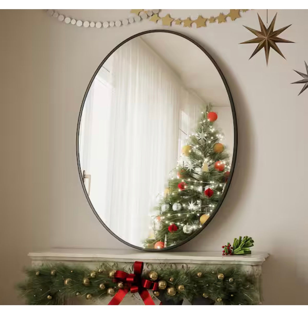 20 in. x 28 in. Oval Black Classic Aluminum Alloy Framed Wall Mirror