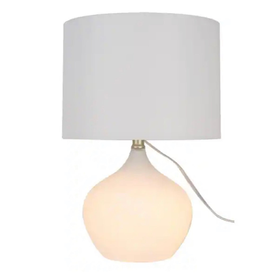 17.25 in. Frosted White Classic Table Lamp for with Natural Linen Shade, Nightlight in Base