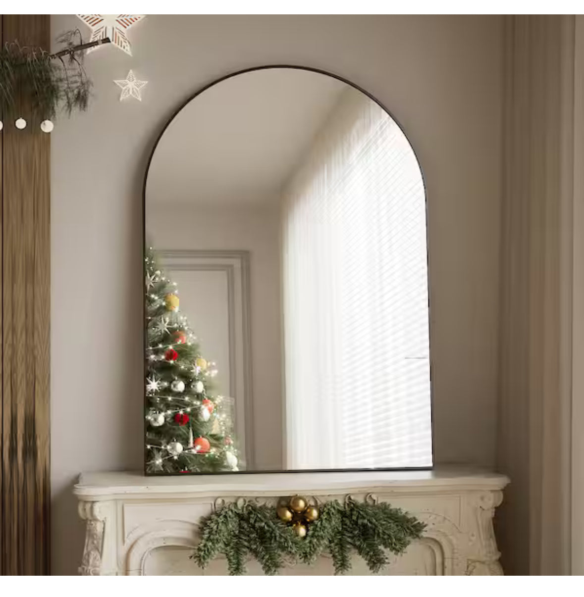 24 in. W x 36 in. H Arched Black Aluminum Alloy Framed Wall Mirror