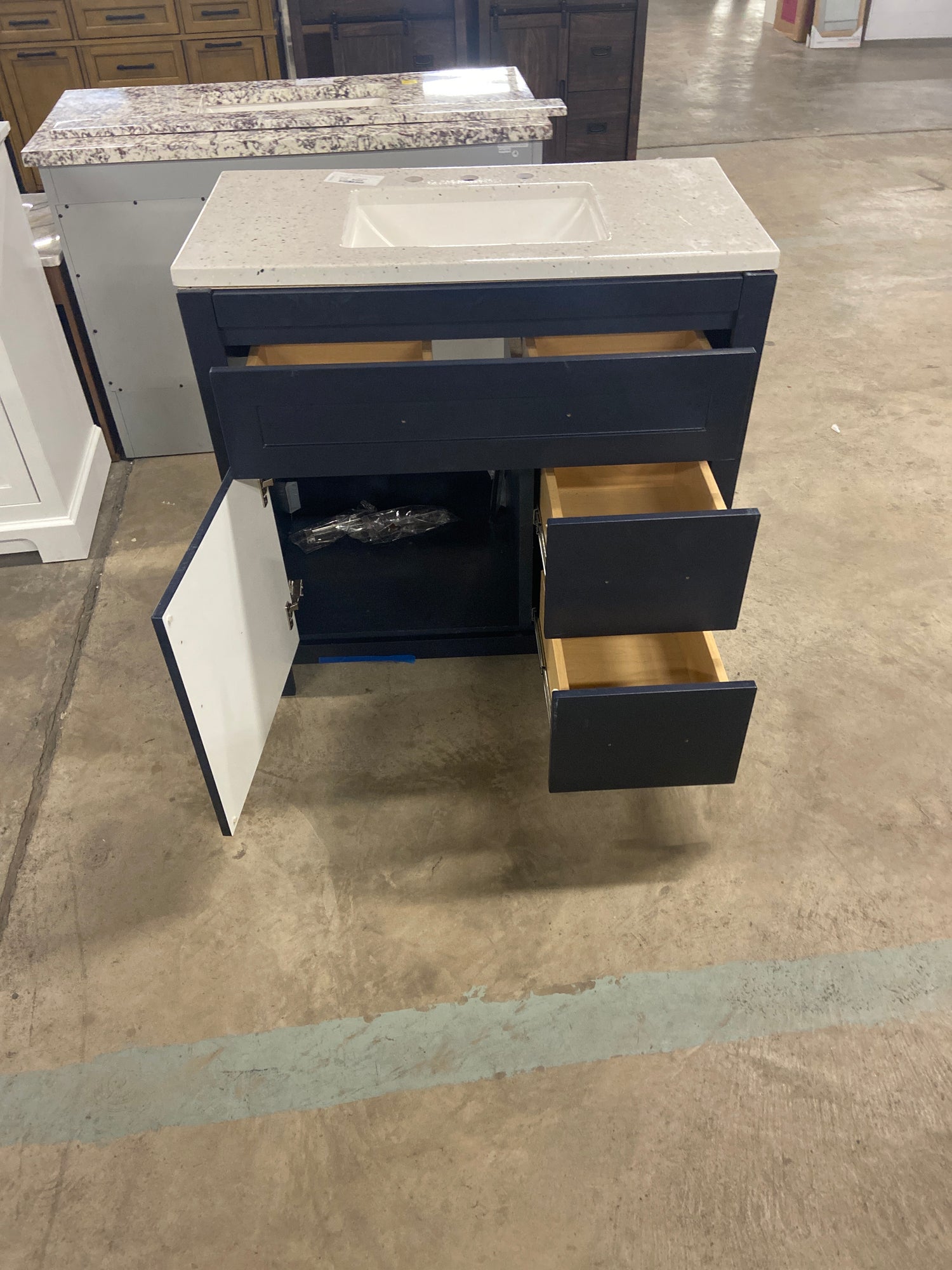 Clady 36.5 in. W x 18.75 in. D Bath Vanity in Deep Blue with Cultured Marble Vanity Top in Silver Ash with White Sink