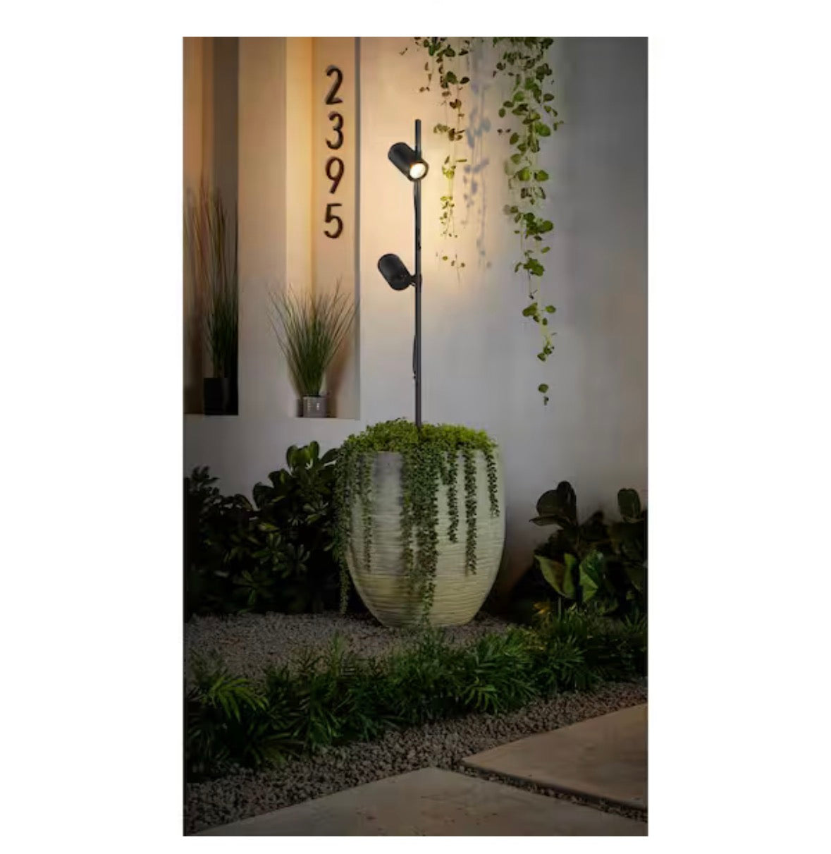 480 Lumen Low Voltage Black Integrated LED Outdoor Spotlight with 2 Adjustable Spotlights on a 28-42 in. Pole (1-Pack)