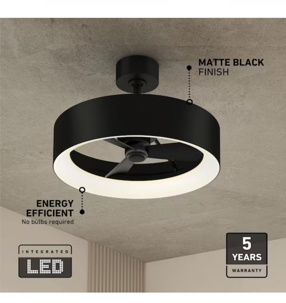 Aiden 24 in. Indoor Black 8 Steps CCT 17.7 in. Integrated LED Ceiling Fan with Remote Included