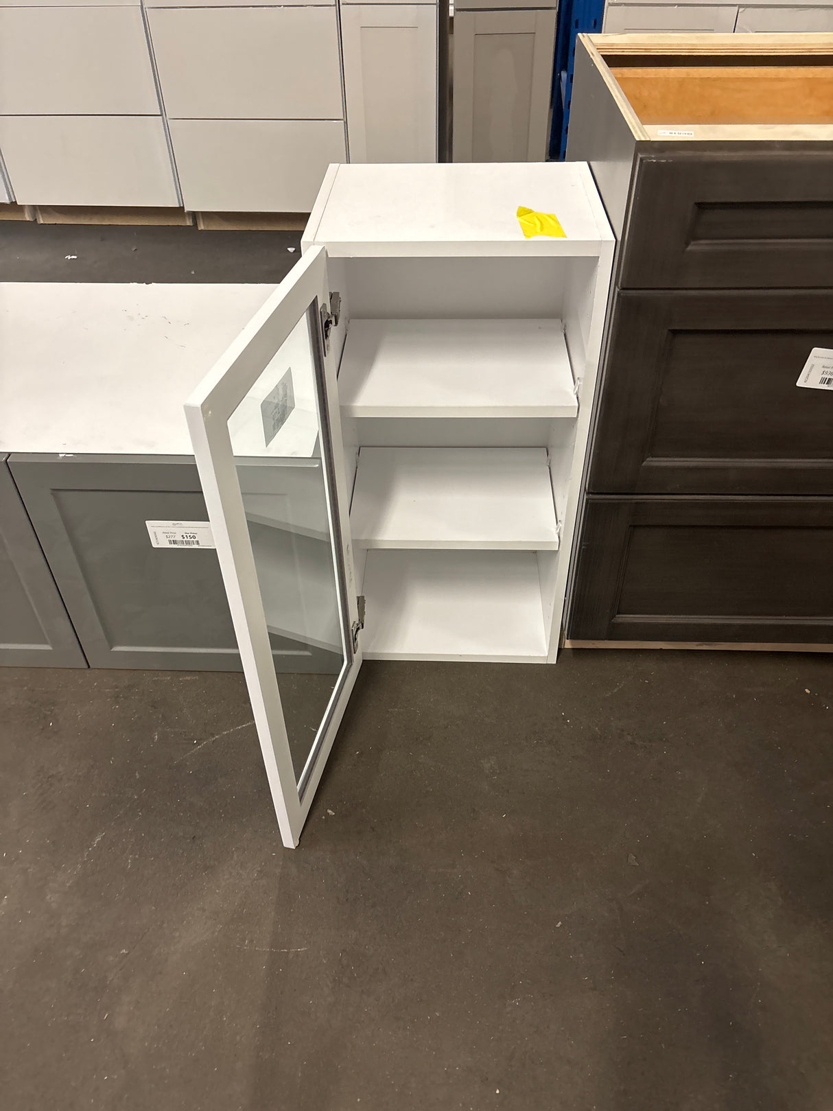 Designer Series Edgeley 15 in. W x 12 in. D x 30 in. H Assembled Slab Glass Door Wall Kitchen Cabinet in White