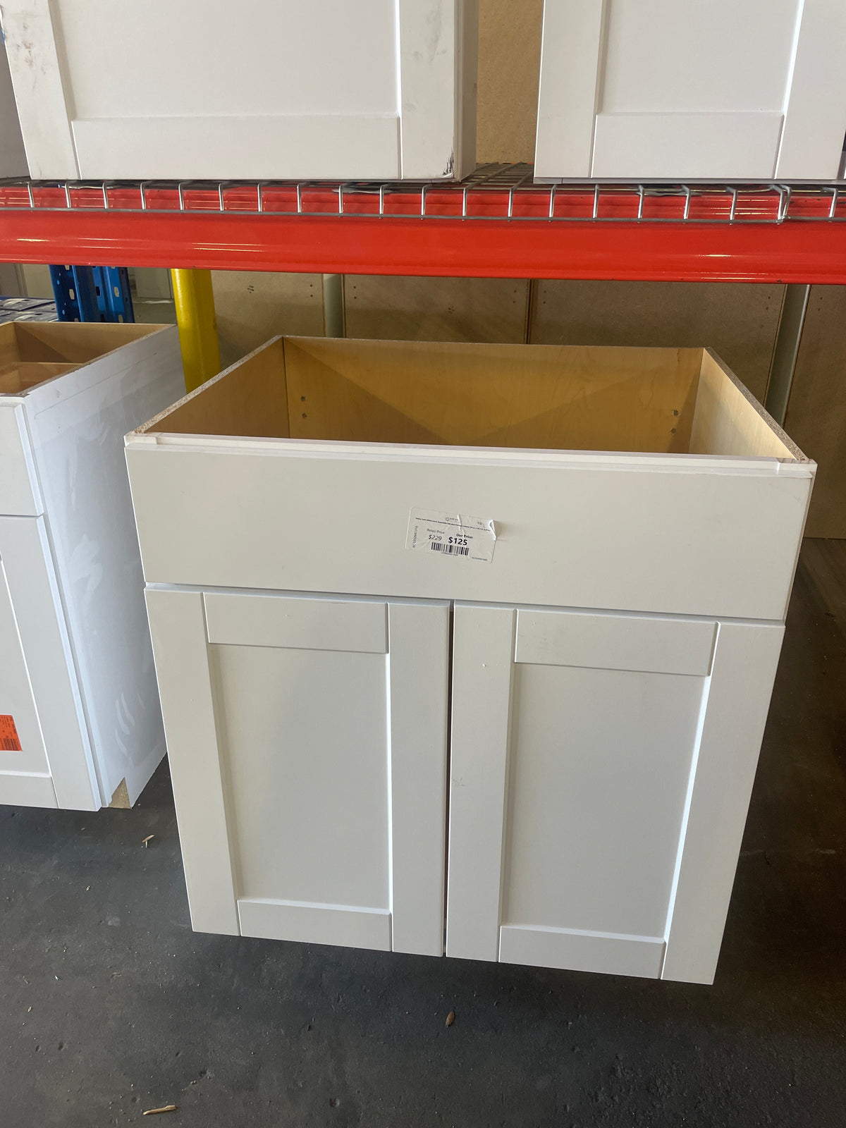 Shaker Satin White Stock Assembled Sink Base Kitchen Cabinet (30 in. x 34.5 in. x 24 in.)
