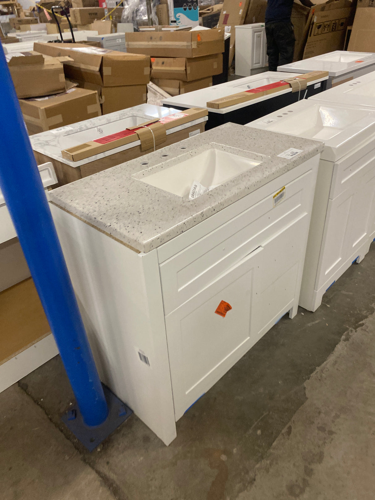 Clady 37 in. W x 19 in. D x 35 in. H Single Sink Freestanding Bath Vanity in White with Silver Ash Cultured Marble Top