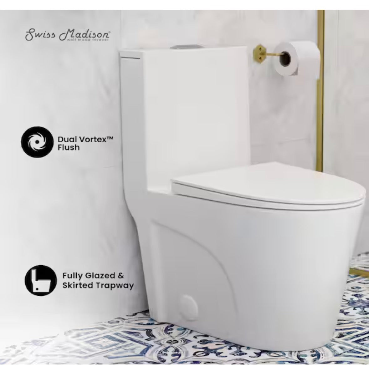 St. Tropez 10 in. 1-piece 1.1/1.6 GPF Dual Flush Elongated Toilet in Glossy White, Seat Included