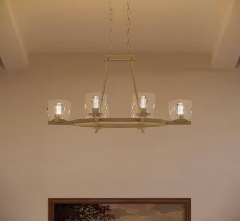Tamassee Collection 6-Light Brushed Gold Updated Traditional Linear Chandelier with Clear Glass Shades for Dining Room