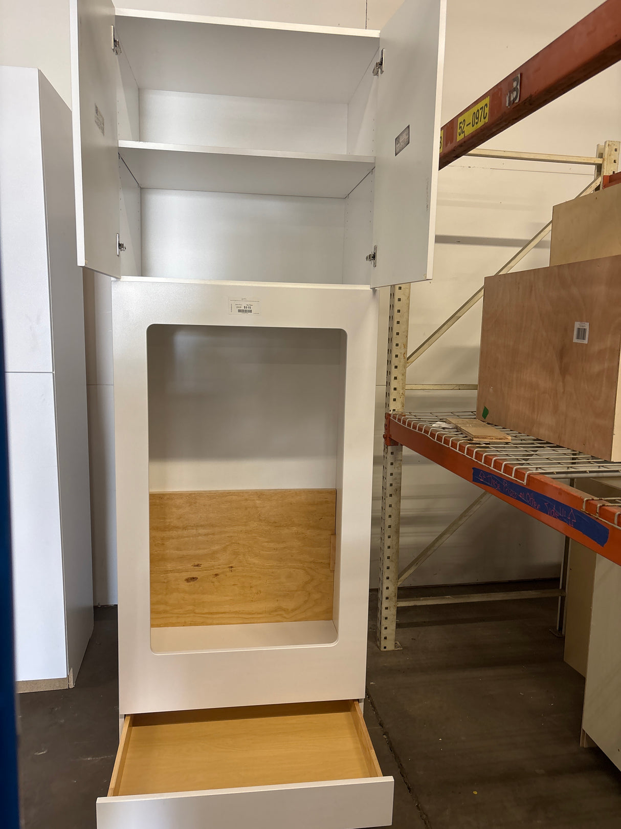 Designer Series Edgeley 33 in. W x 24 in. D x 96 in. H Assembled Slab Double Oven Kitchen Cabinet in White