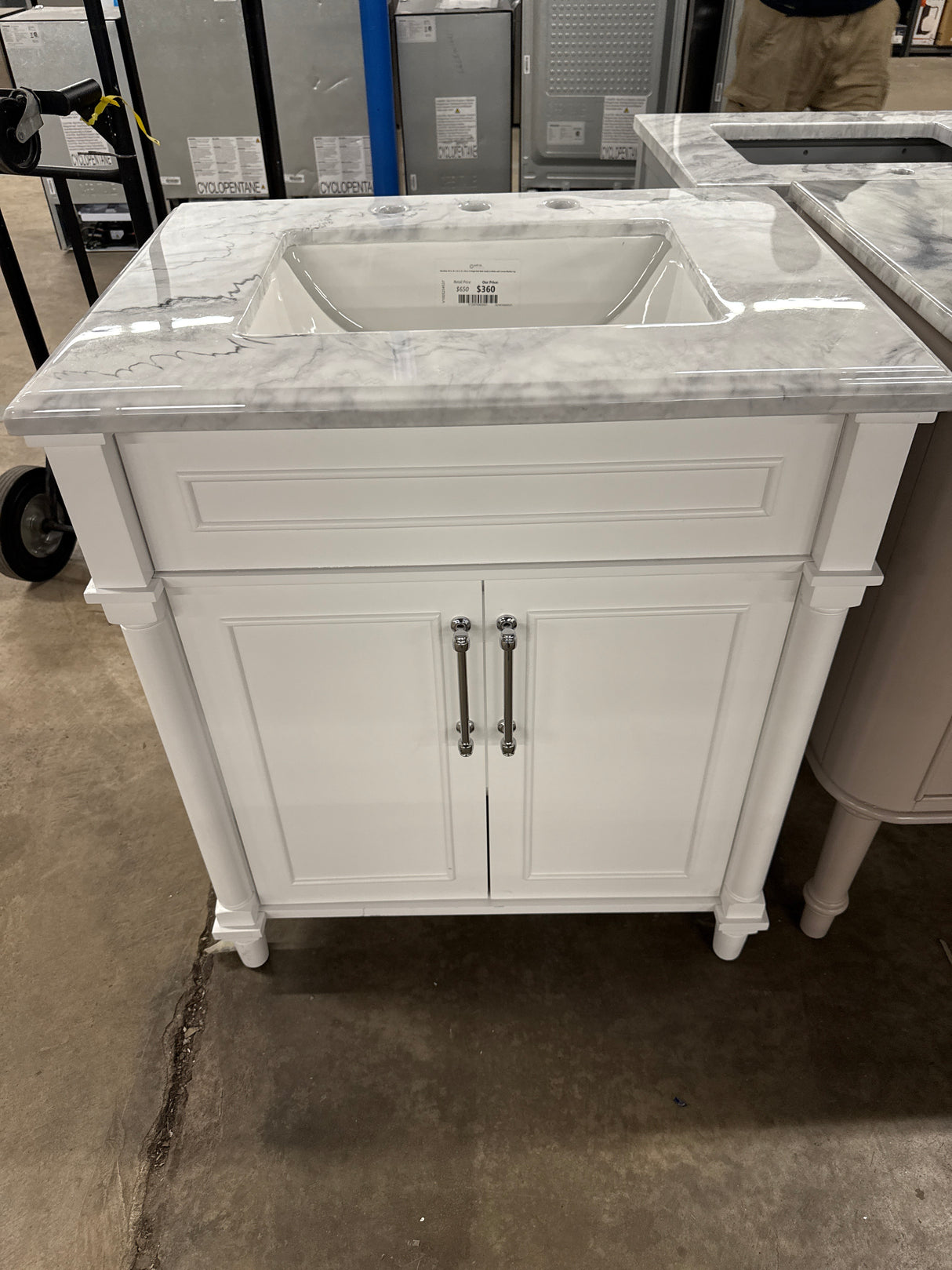 Aberdeen 30 in. W x 22 in. D x 34 in. H Single Sink Bath Vanity in White with Epoxied Carrara Marble Top (comes with one free toilet or mirror valued up to $100)