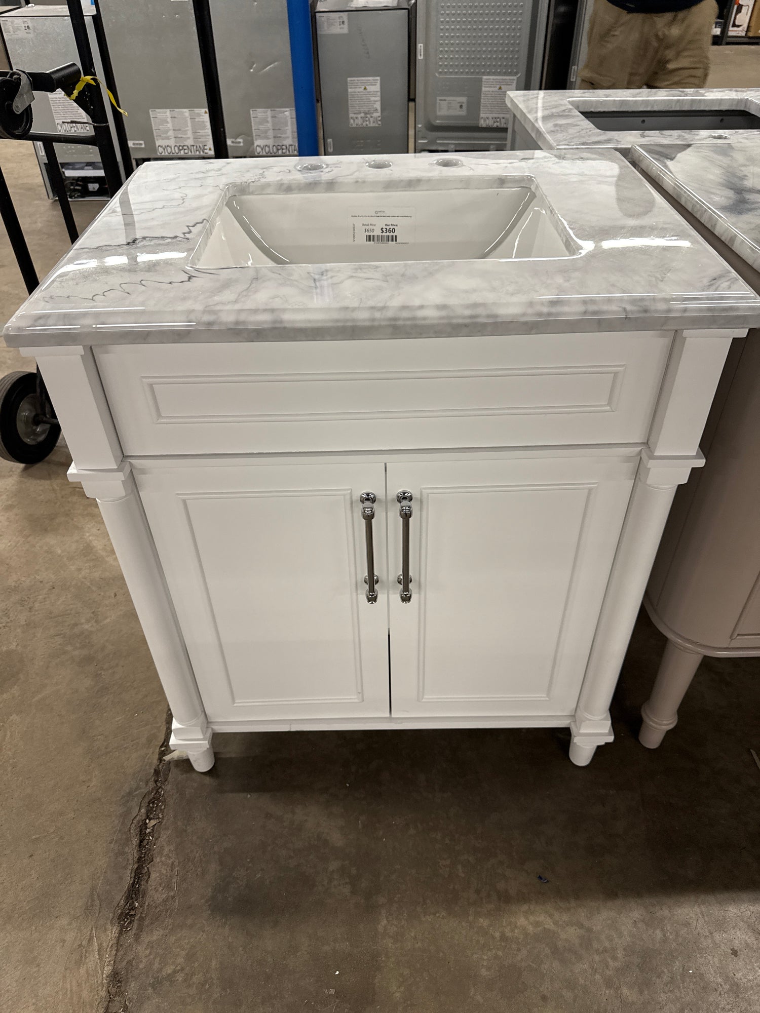 Aberdeen 30 in. W x 22 in. D x 34 in. H Single Sink Bath Vanity in White with Epoxied Carrara Marble Top (comes with one free toilet or mirror valued up to $100)