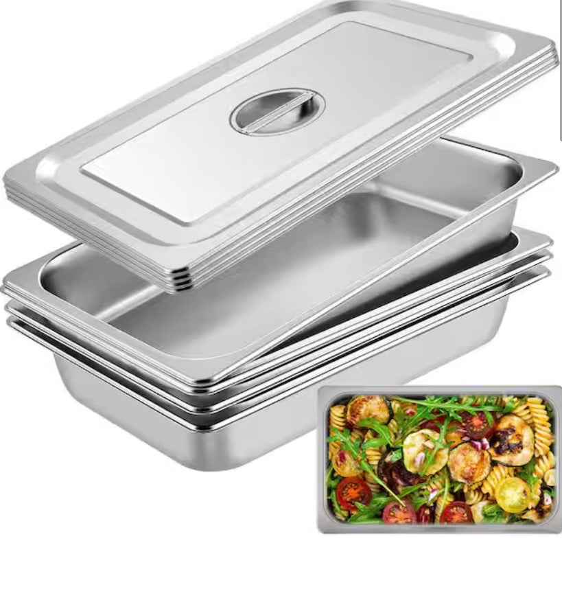 13.7 qt. Stainless Steel Hotel Pan 20.9 x 12.8 x 3.9 in. Roasting Pan with Lid Hotel Pans Full Size Deep (4-Pack)